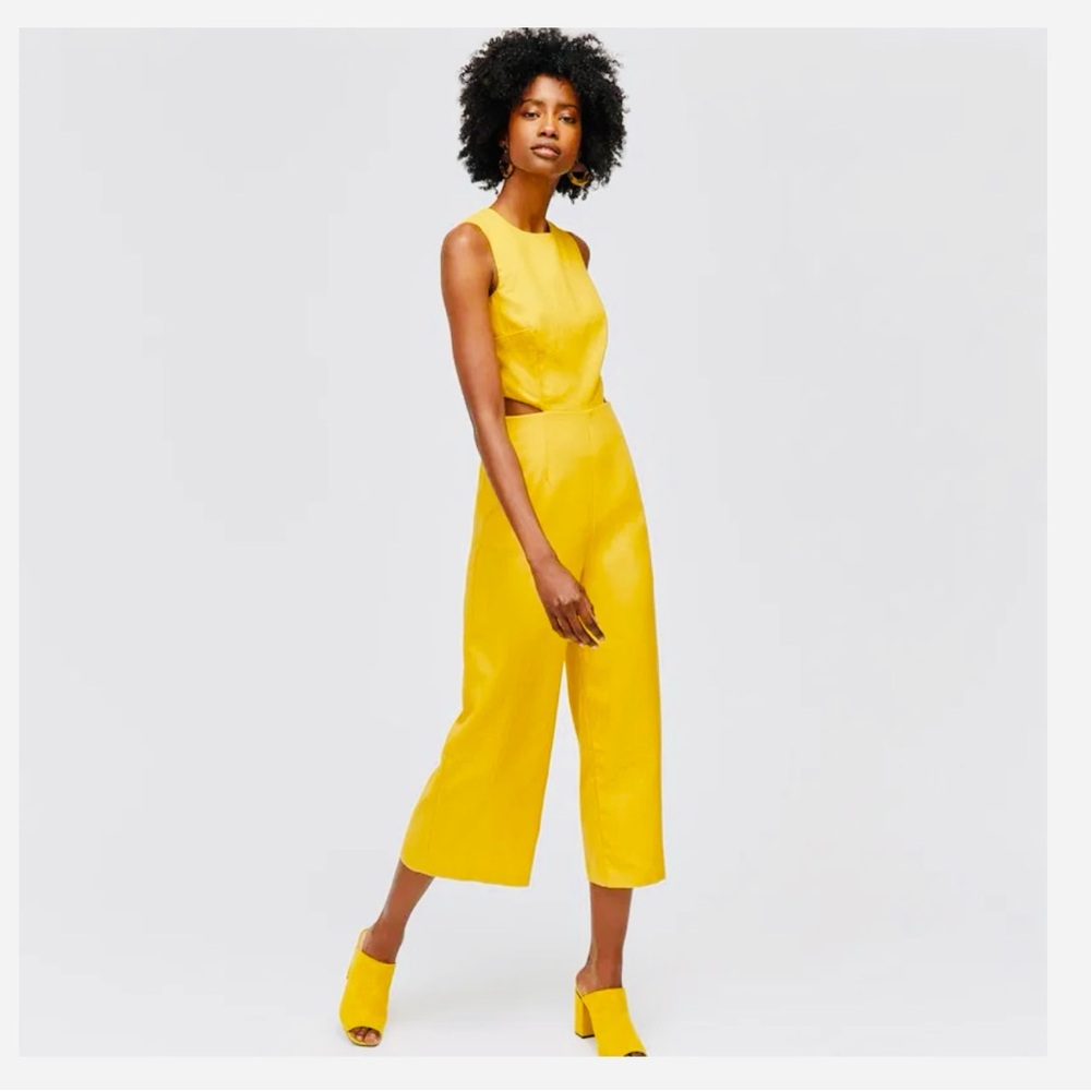 Warehouse Sunshine Yellow Culotte Jumpsuit with Fitted Bodice. Size 8. SKU 466